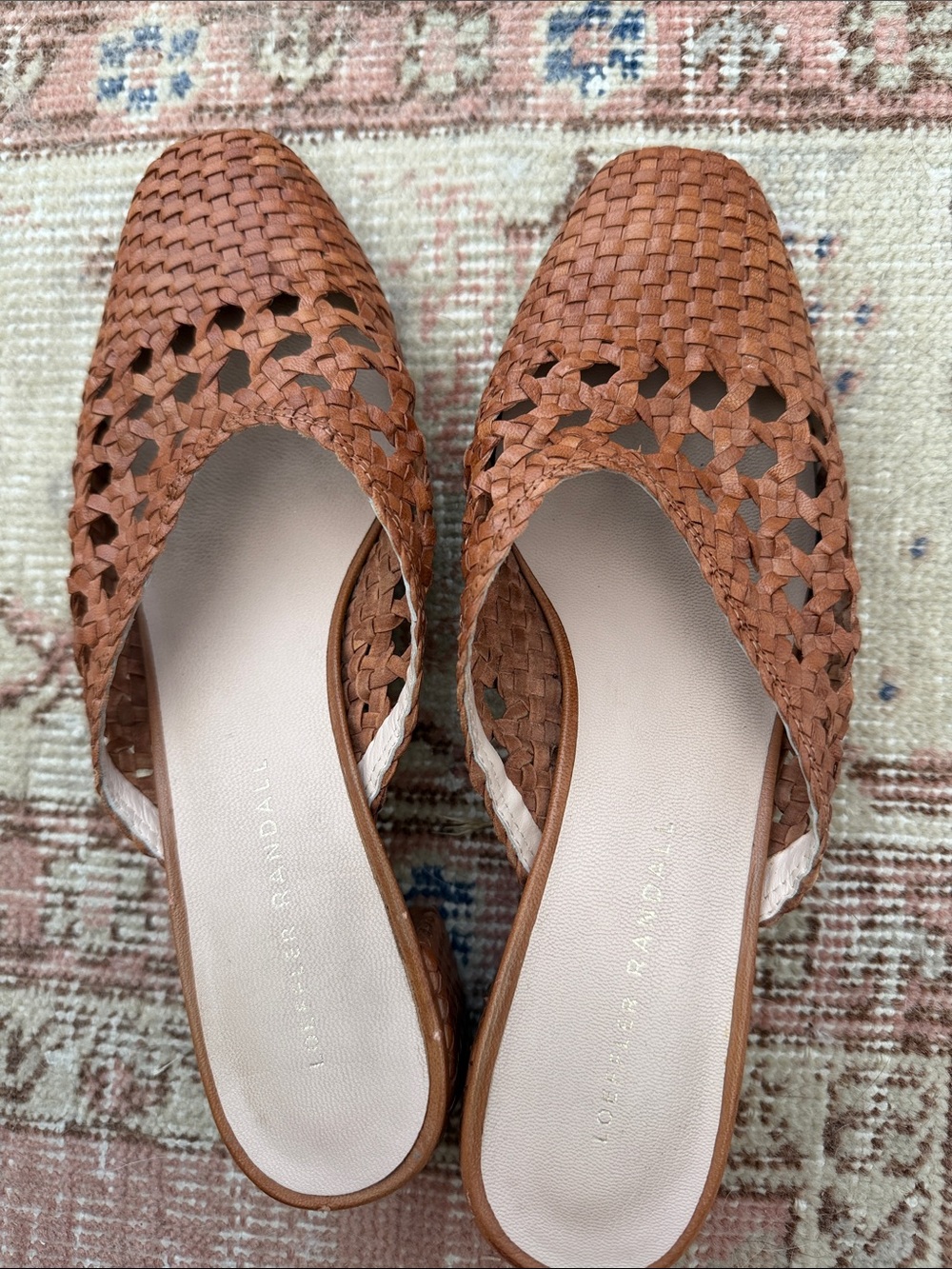 Loeffler Randall Leather Woven Mule Flats in Tan size 8